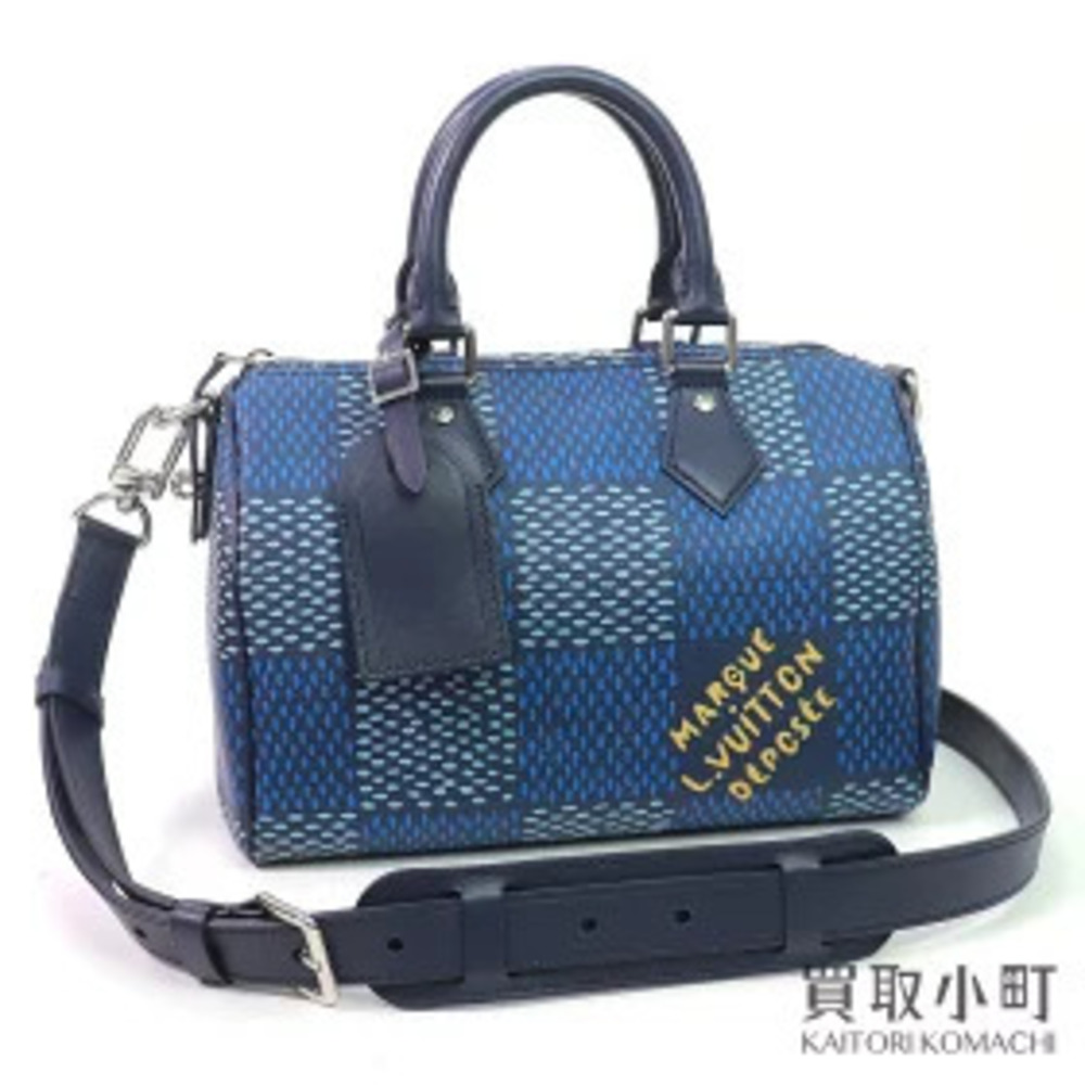 Louis Vuitton Speedy Bandoulire Damier Heritage Blue Boston Shoulder Handbag